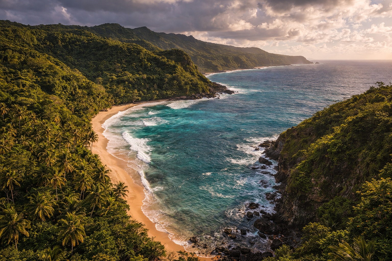 Talofofo Bay coastline with jungle and the ocean