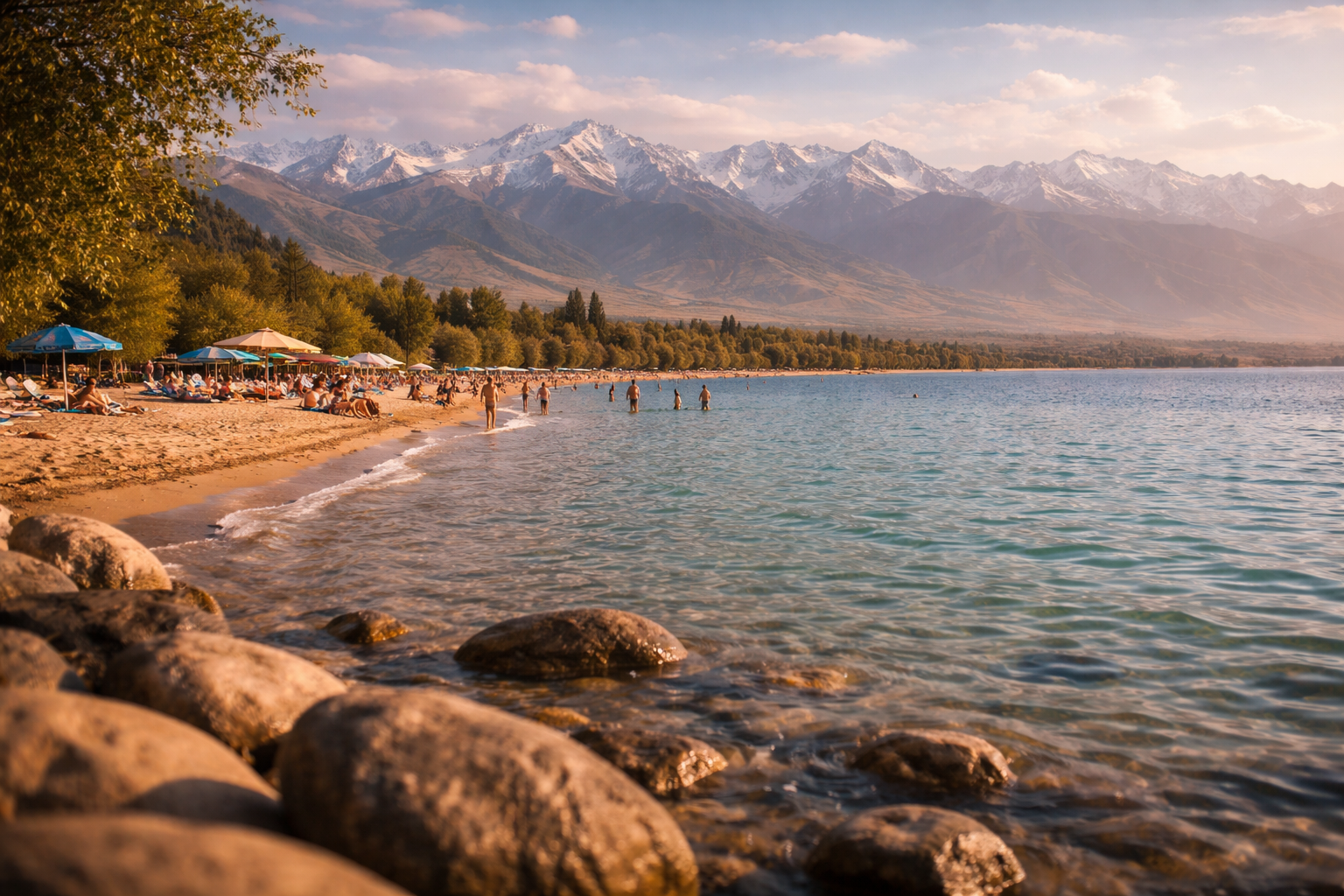 צ'ולפון-אטה עם חוף ואגם איסיק-קול