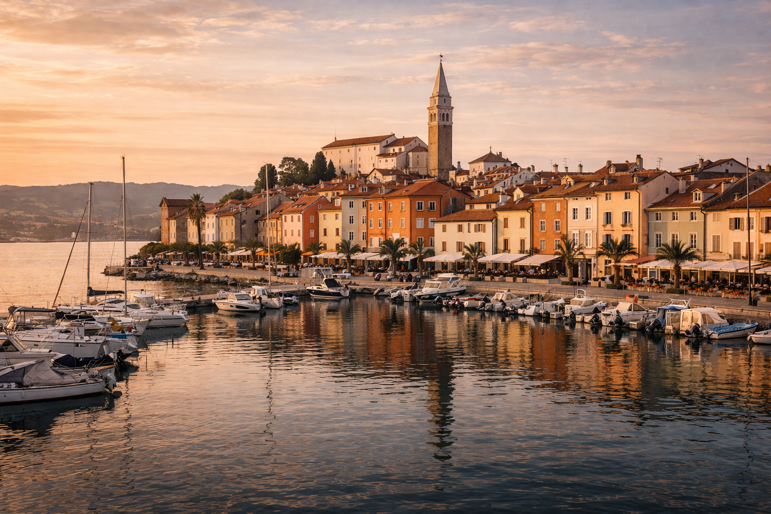 איזולה בסלובניה עם ים, סירות, טיילת ואווירה נעימה