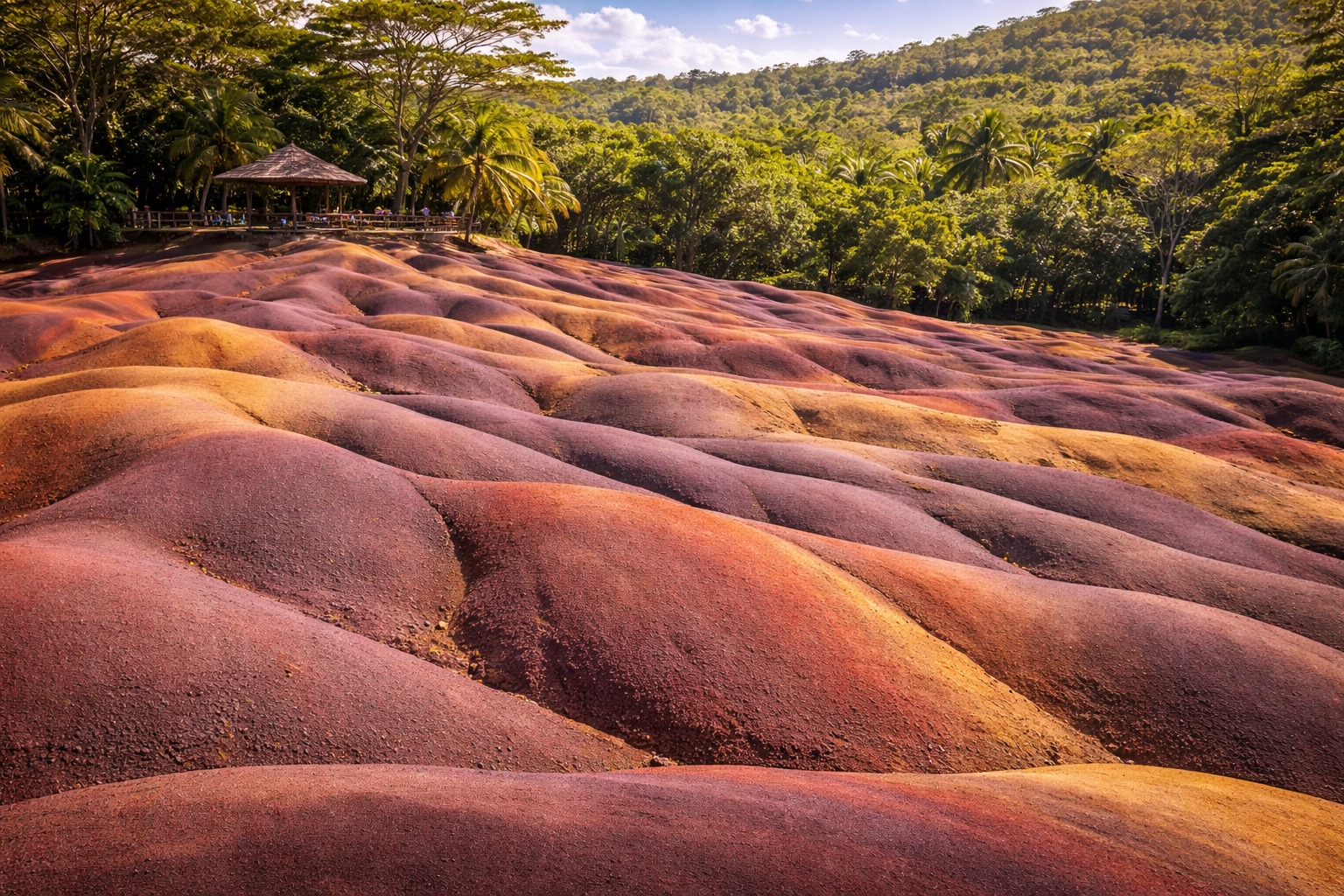 Chamarel Seven Coloured Earth in Mauritius with multicolored rolling dunes and an unusual natural landscape