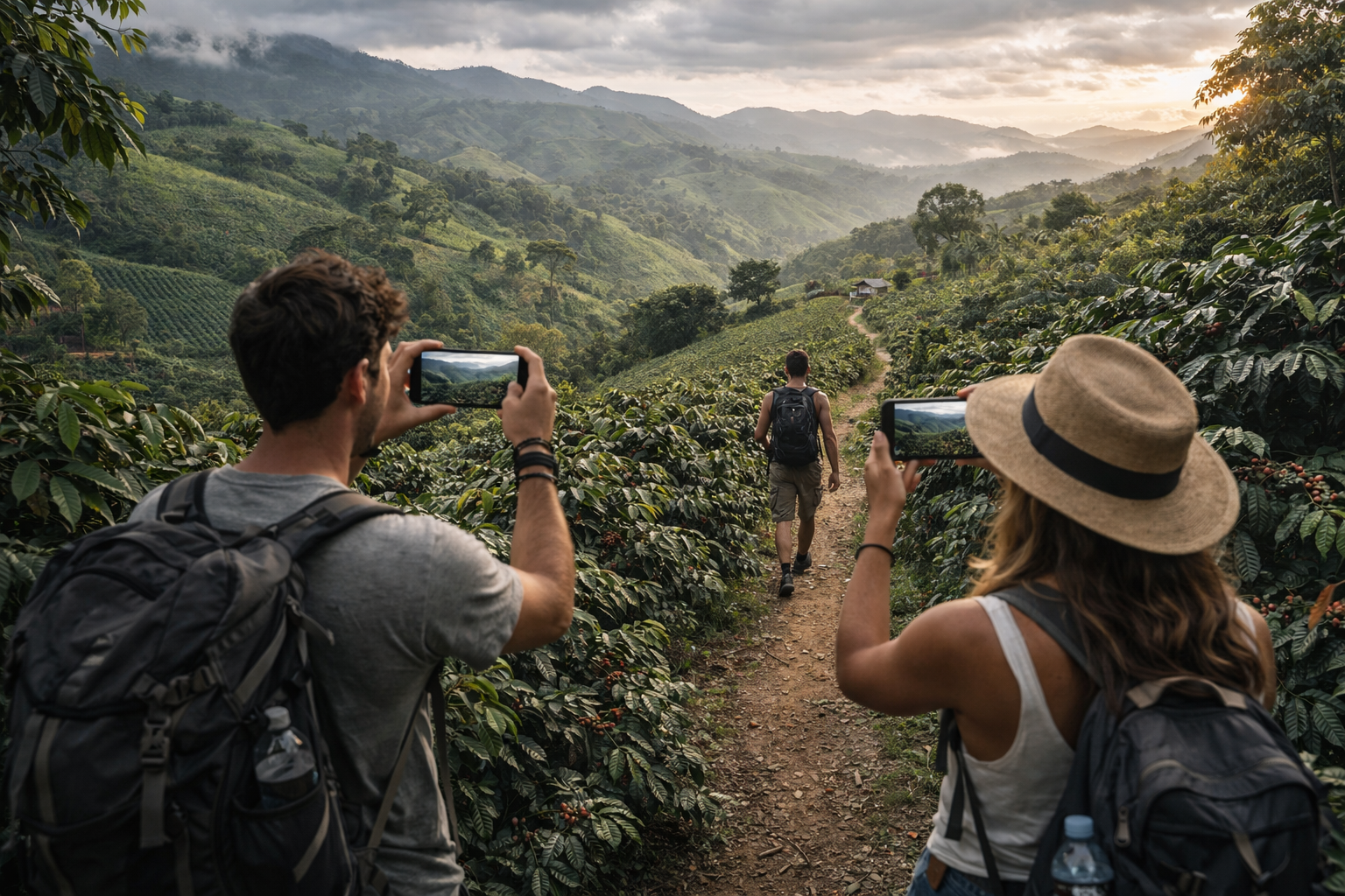 Putnici na plantaži kafe u Kolumbiji koriste pametne telefone sa eSIM internetom