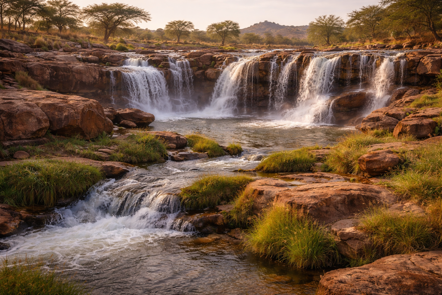 מפלים באזור גוז-ביידה עם מים וסלעים