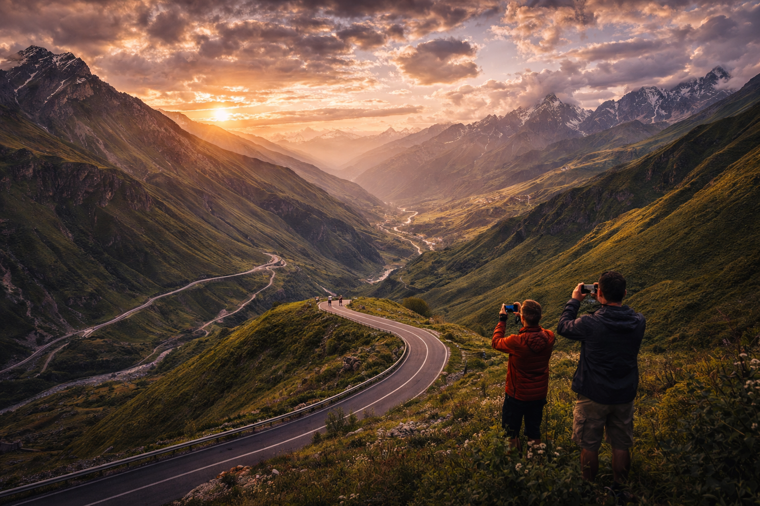 Carretera Militar Georgiana entre montañas con vistas panorámicas y navegación a través de eSIM