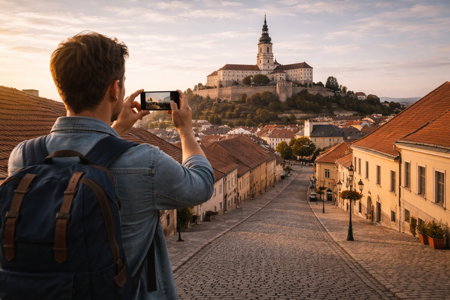 ניטרה עם מרכז היסטורי ומטייל עם טלפון