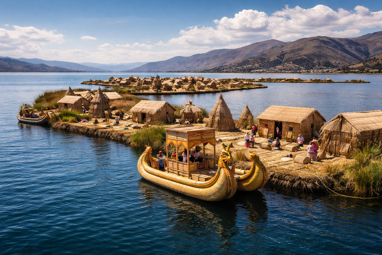 Jezioro Titicaca i pływające wyspy Uros na wysokogórskim jeziorze Andów