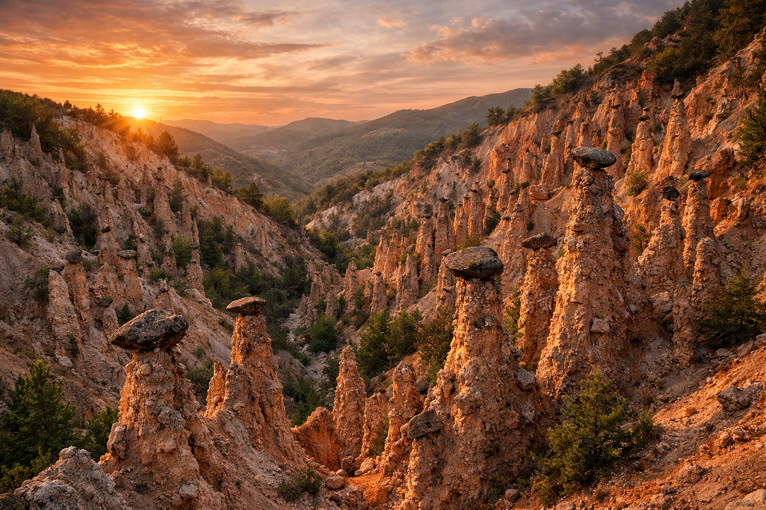 Devil’s Town in Serbia with unusual naturally formed stone towers.