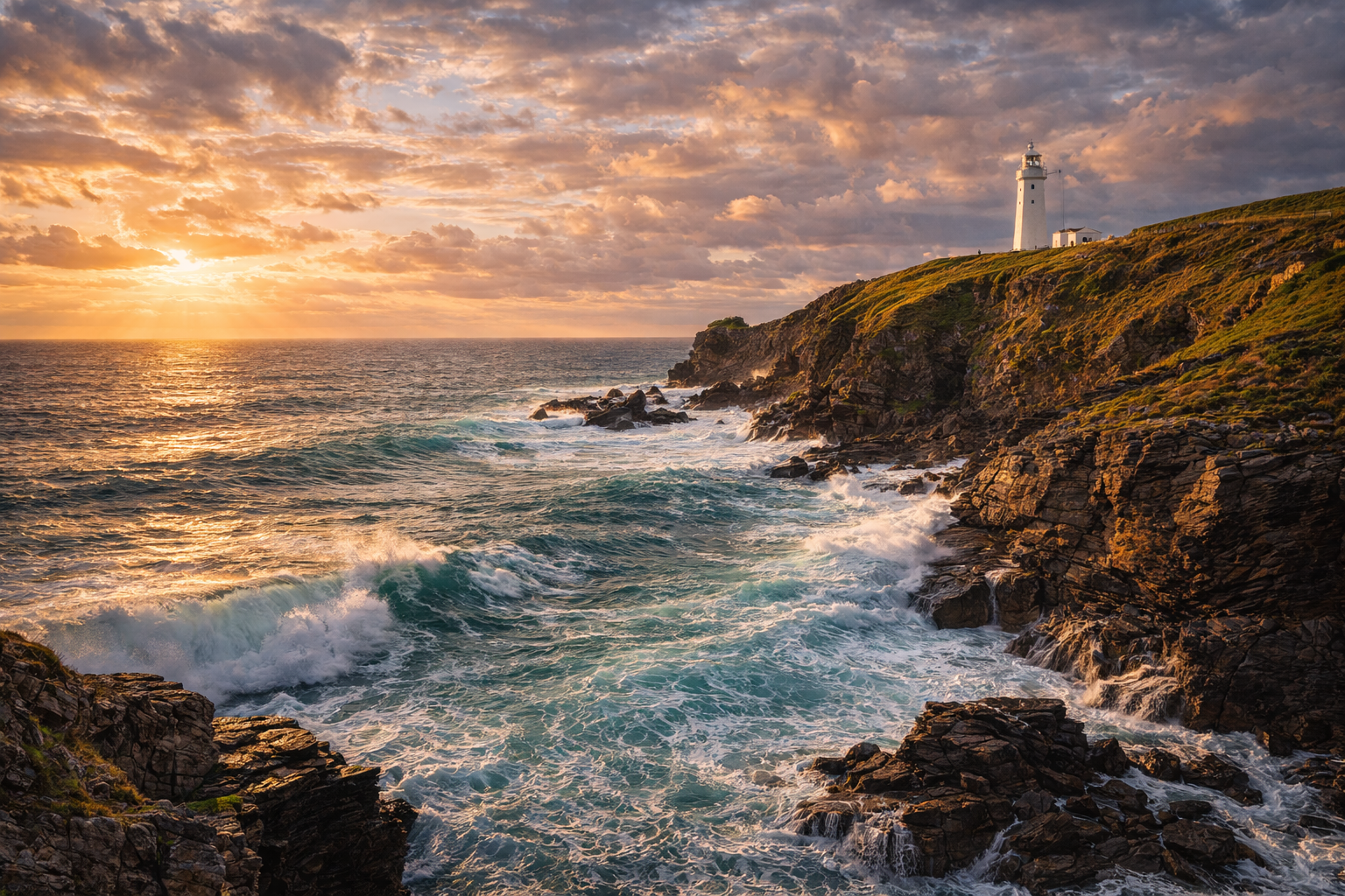 Cornwall’s rugged coastline with a lighthouse