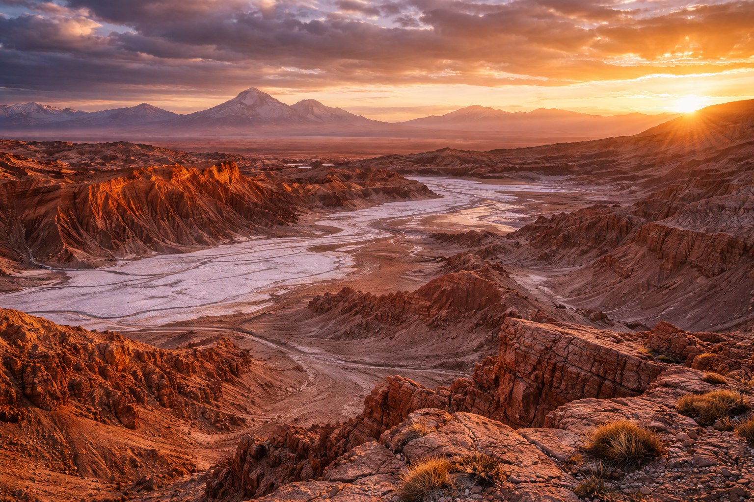 Paesaggi desertici dell’Atacama con vulcani e distese saline