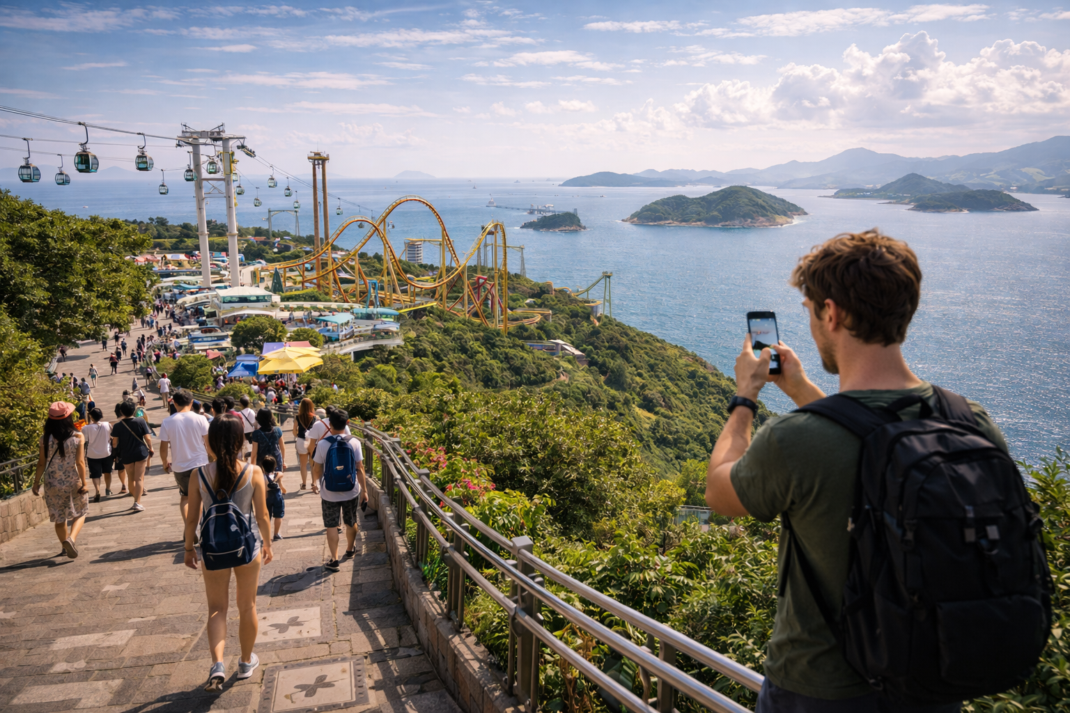 Ocean Park theme park on seaside hills.
