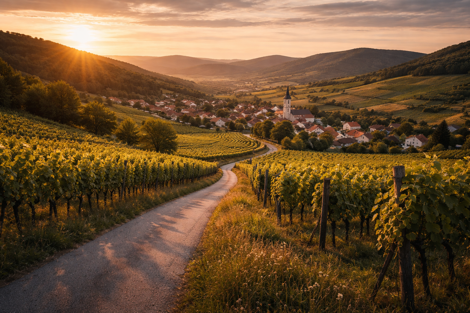 כרמי הקרפטים הקטנים עם גבעות ודרך