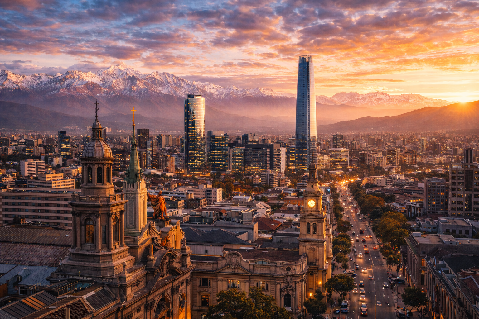 Panorama di Santiago con le Ande sullo sfondo
