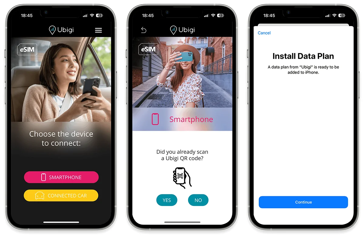 The Ubigi app interface