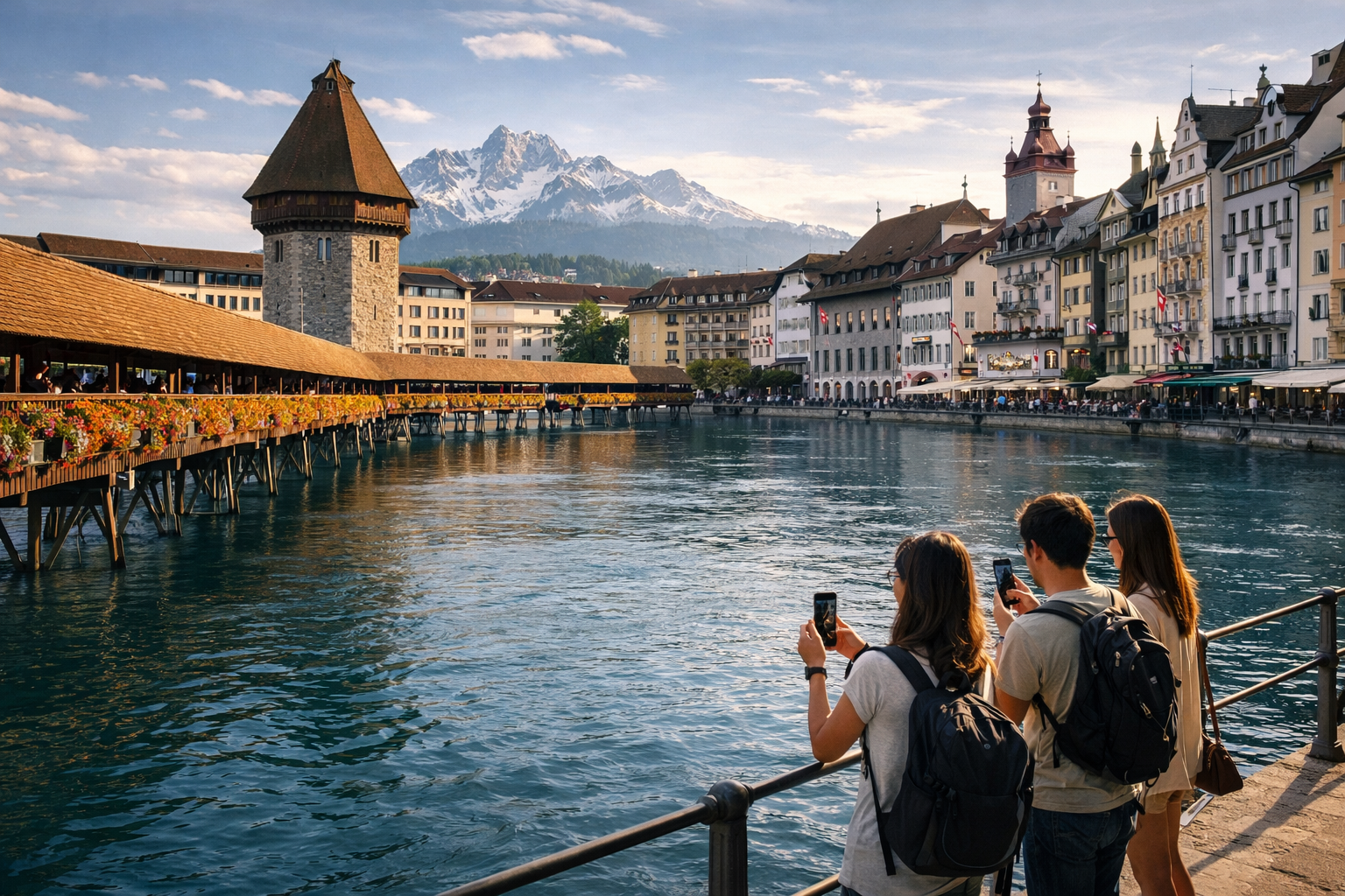 Historyczne centrum Lucerny i drewniany most Kapellbrücke