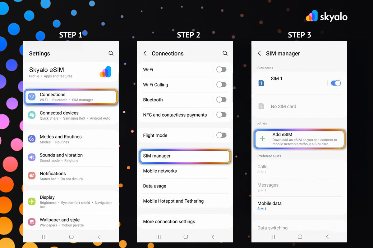 On Android, eSIM is added through SIM or mobile network settings.