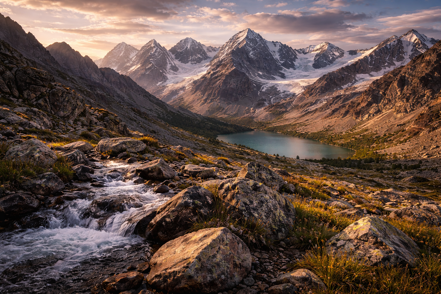 Las montañas Altái con picos altos, valles remotos y la naturaleza salvaje y áspera de Mongolia
