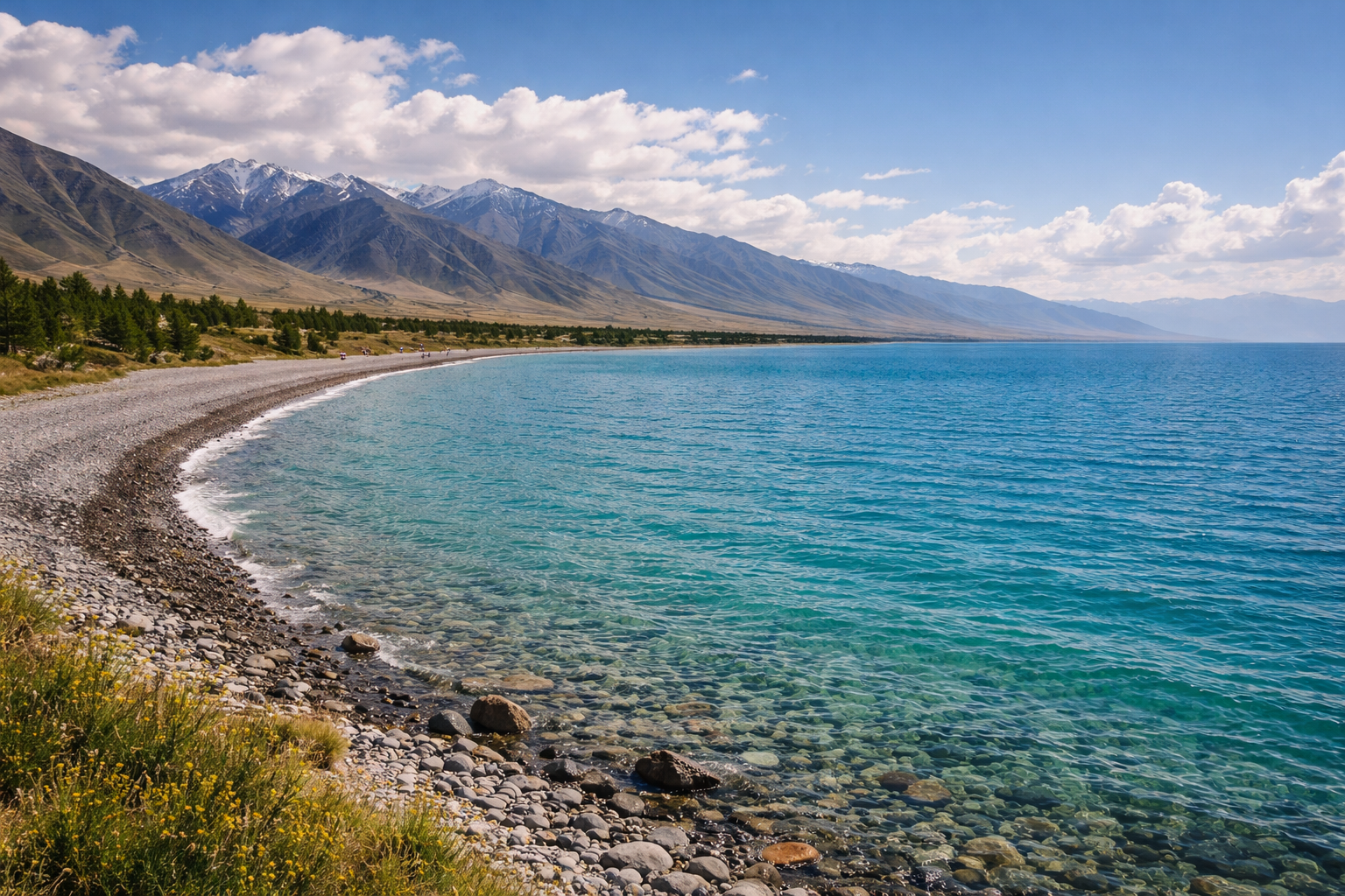 بحيرة ألاكول ومناظر كازاخستان الجبلية