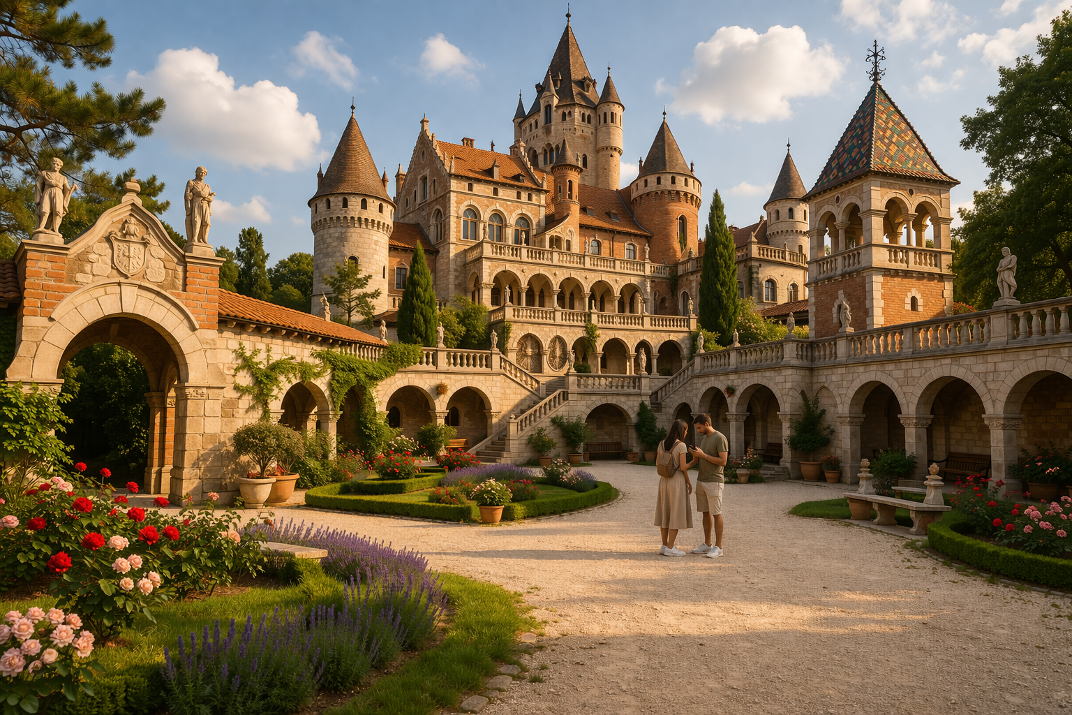 טירת בורי עם תיירים ברקע ואדריכלות יוצאת דופן