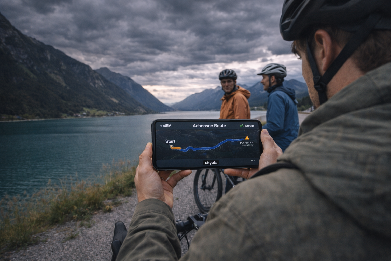 GPS navigation at Achensee via a smartphone with an eSIM for traveling in Austria