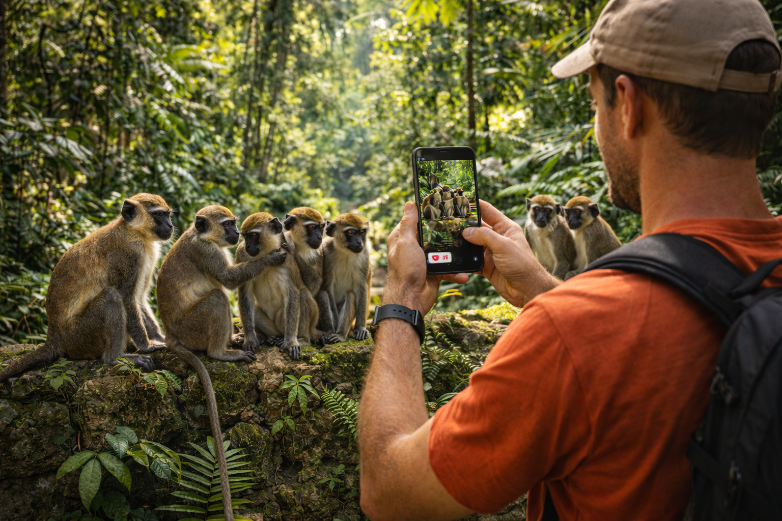 Scimmie verdi nella riserva naturale di Barbados: un turista condivide foto tramite internet eSIM