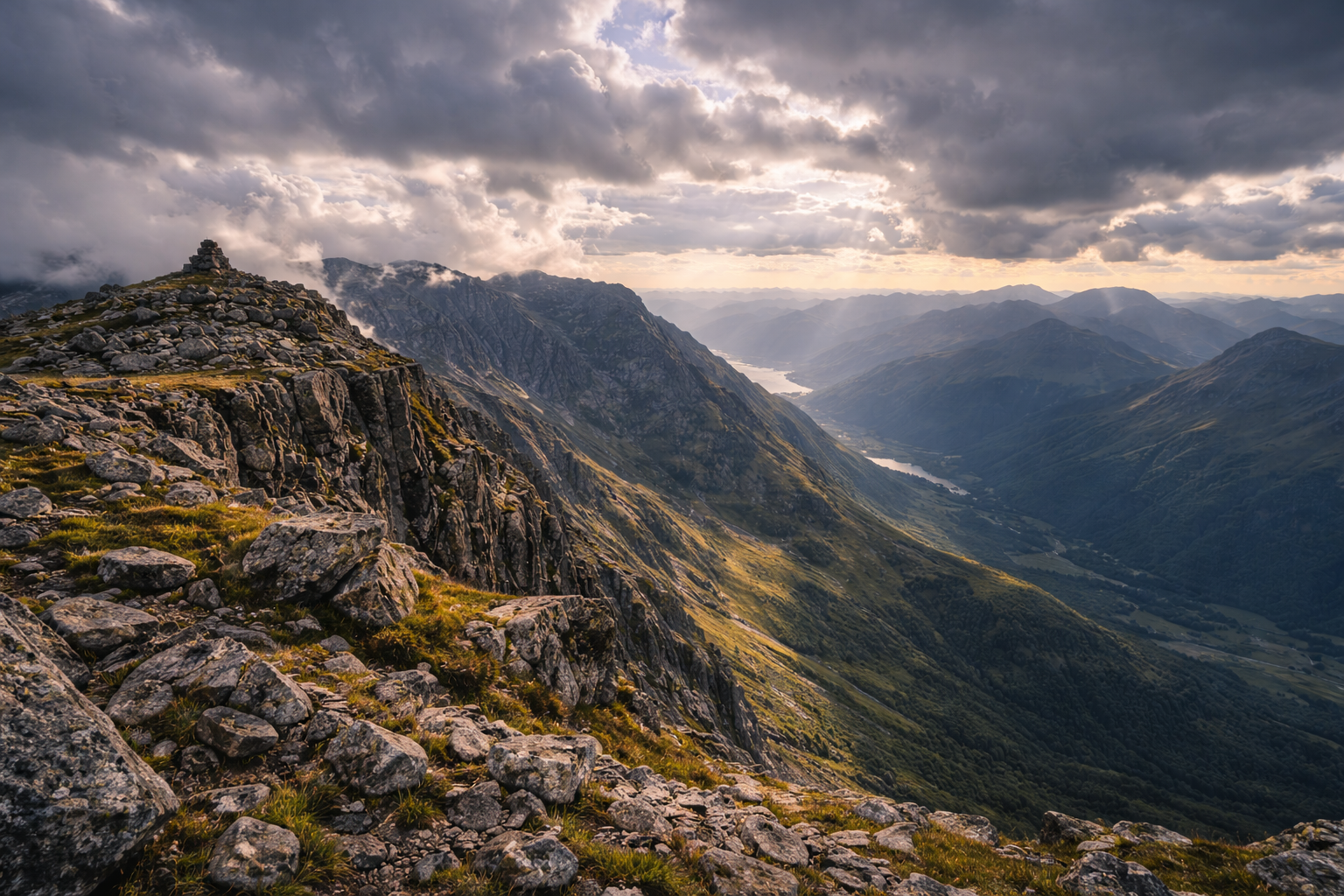 Ben Nevis in the Scottish Highlands with panoramic mountain scenery