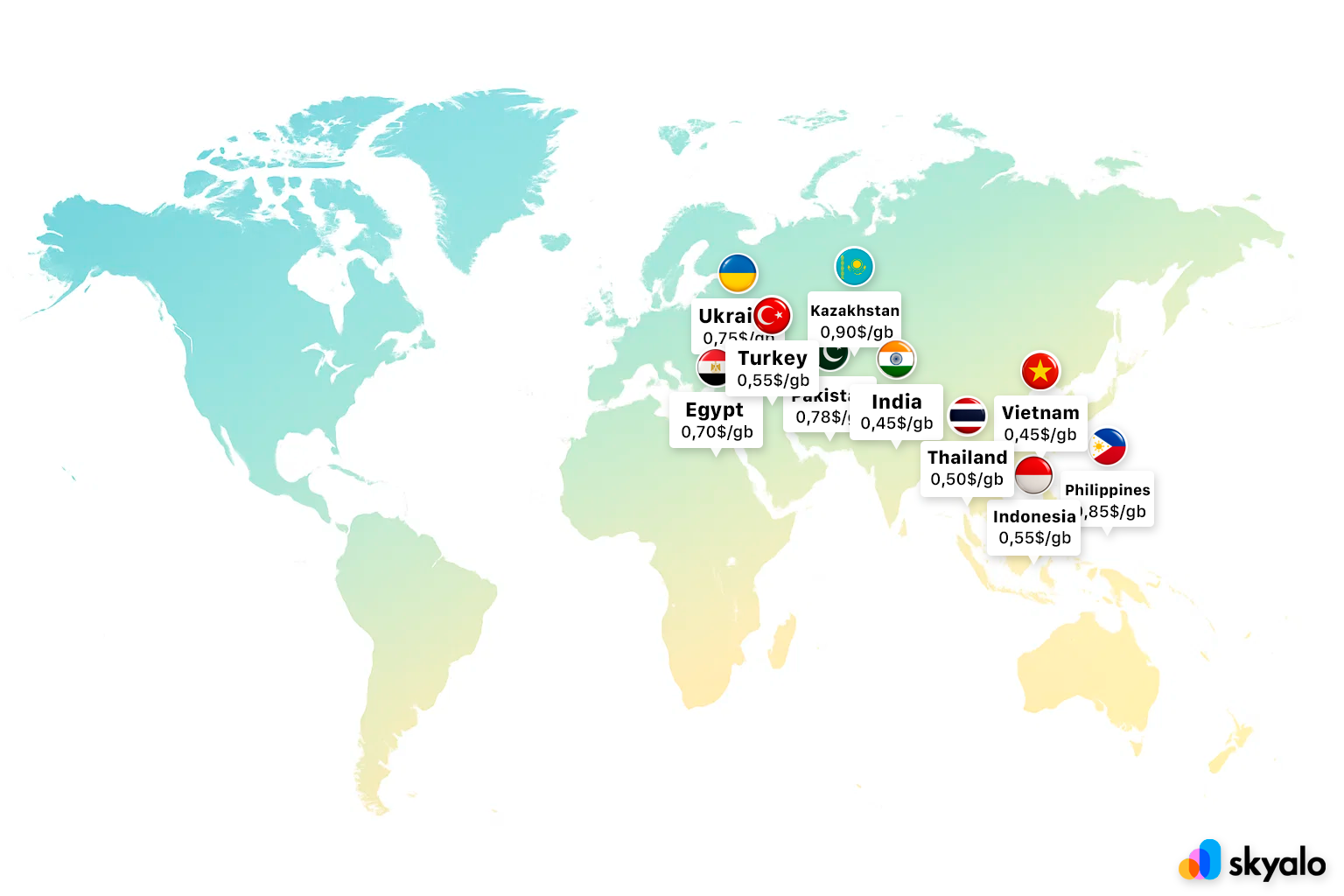 Global map of cheapest eSIM countries