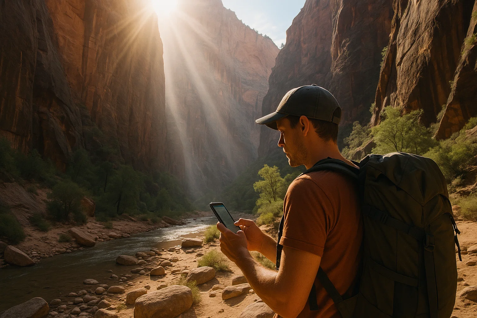 Traveler in Zion Canyon with eSIM