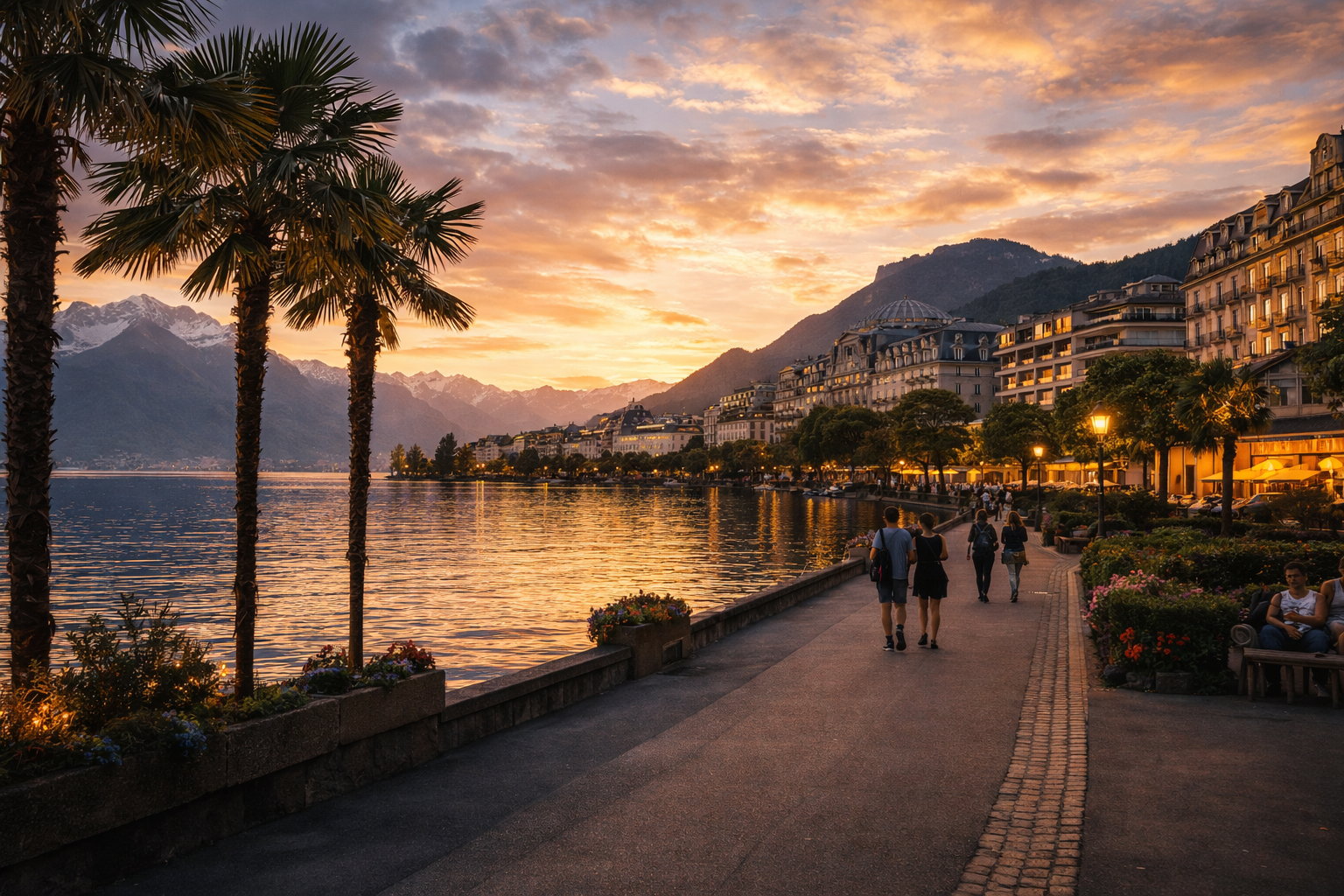 Promenada Montreux nad brzegiem Jeziora Genewskiego