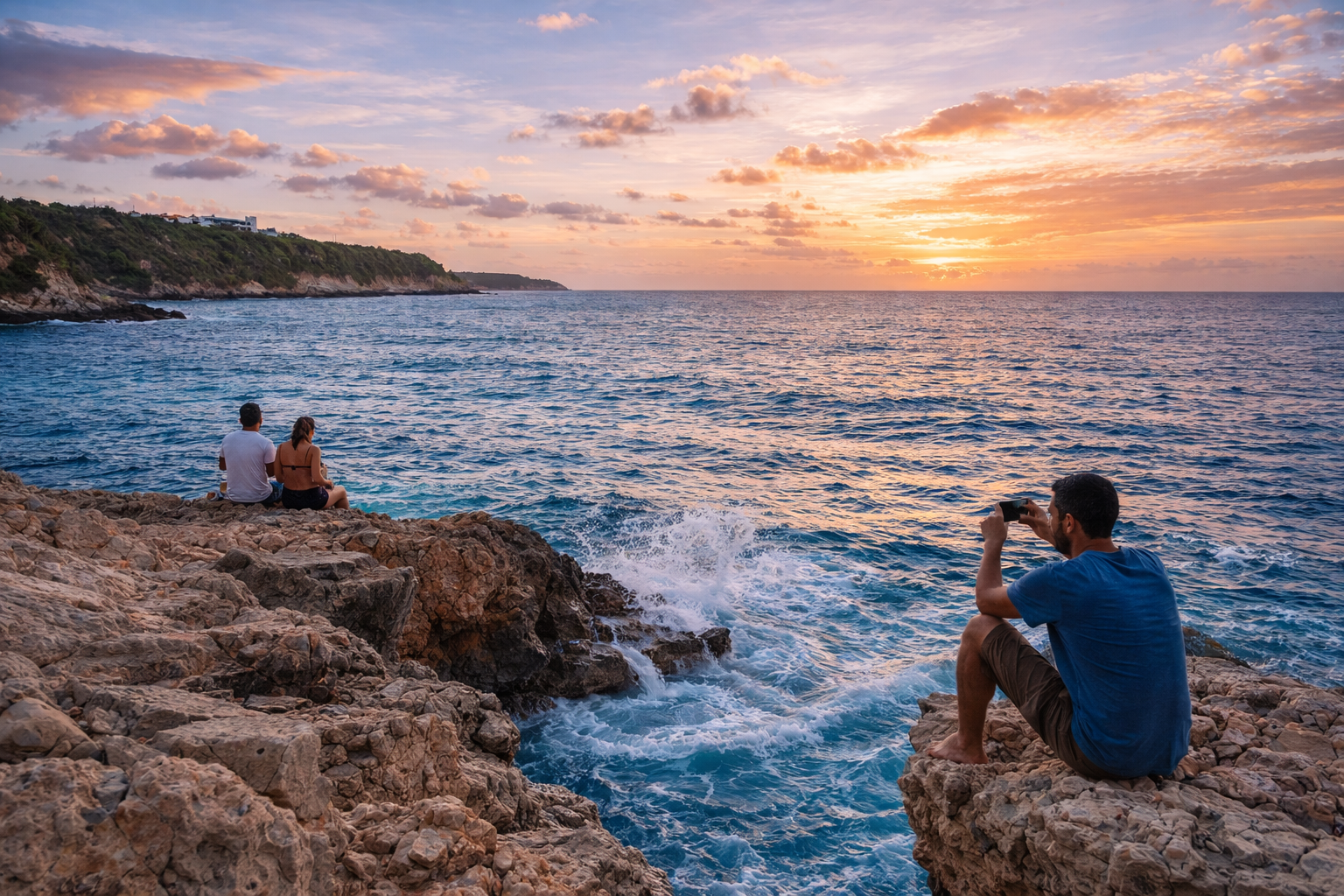 Crocus Bay with rocks and tourists