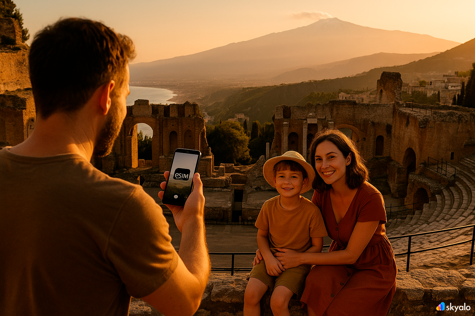 Семейное фото в Таормине — фото улетают друзьям по eSIM Skyalo