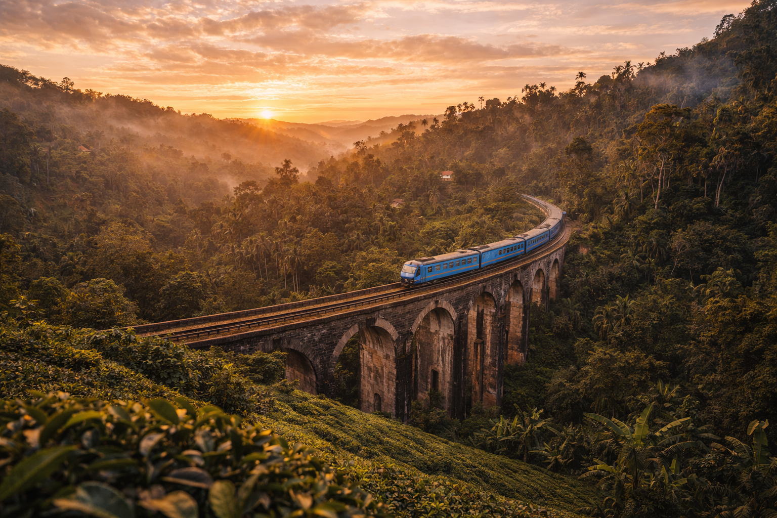 The Nine Arch Railway Bridge in the jungle near Ella in Sri Lanka.