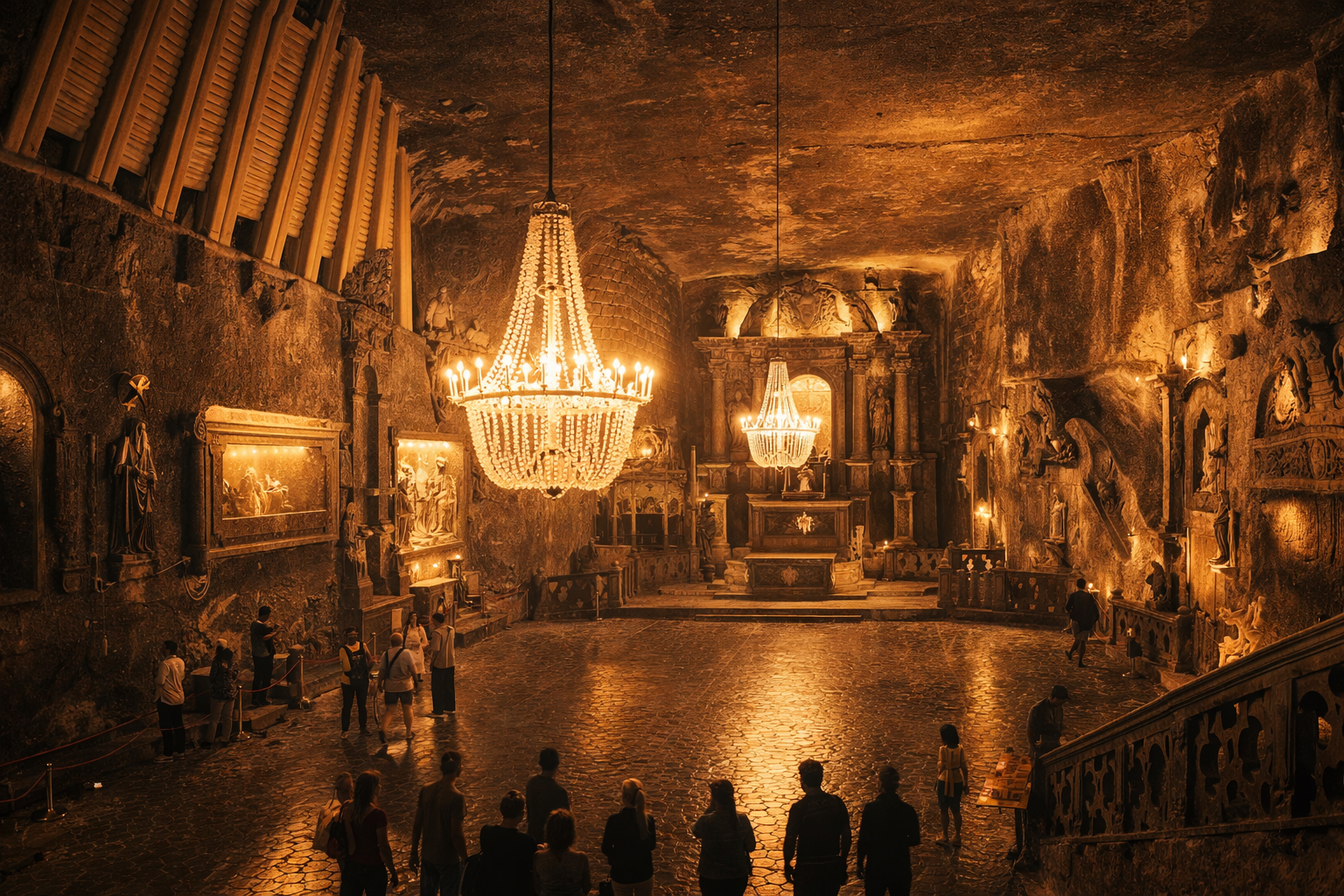 كنيسة القديسة كينغا تحت الأرض في منجم الملح في فييليتشكا مع منحوتات الملح