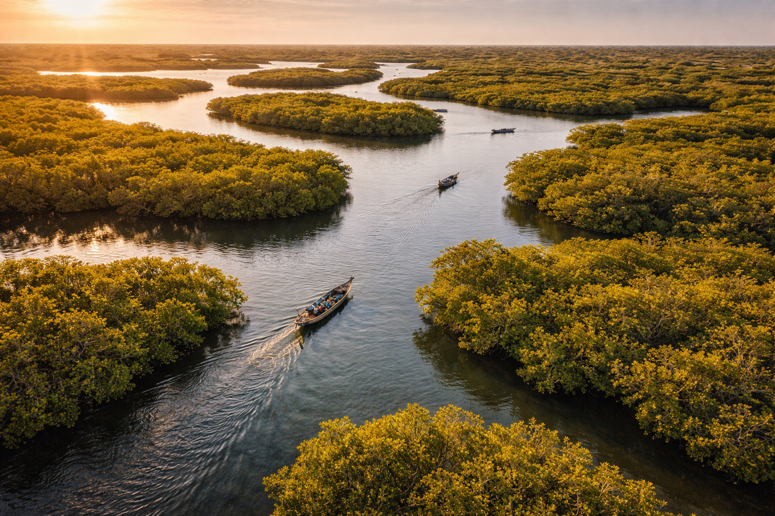 Mangrove forests and channels of the Saloum Delta.