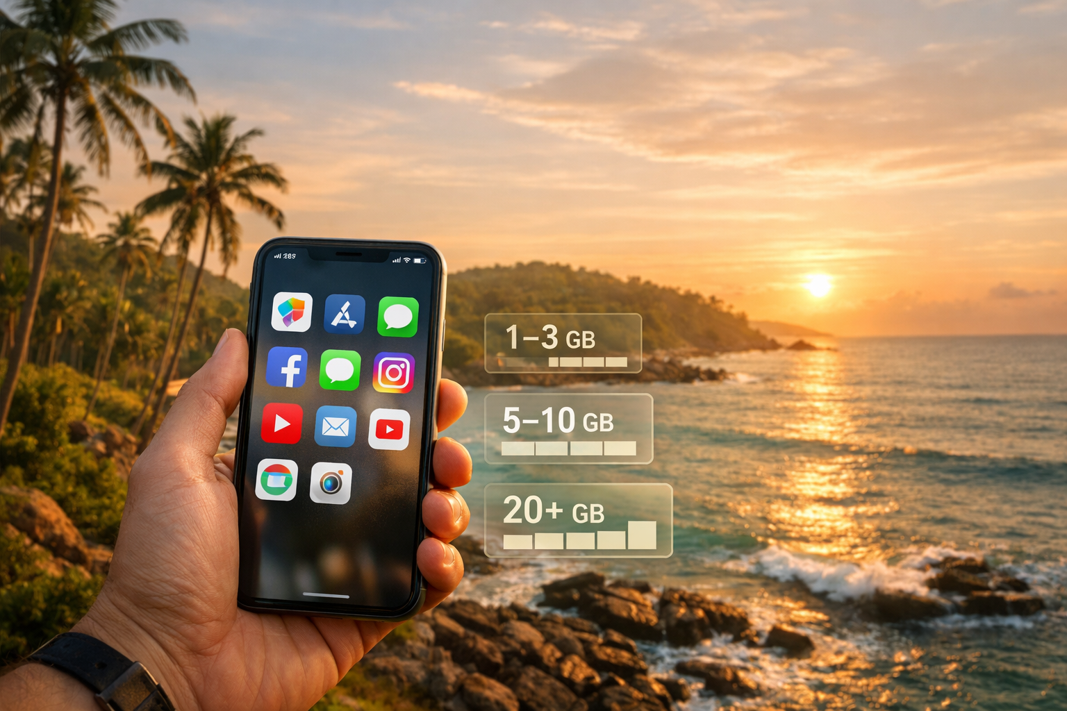 A smartphone with navigation and travel apps shows mobile internet usage in Sri Lanka.