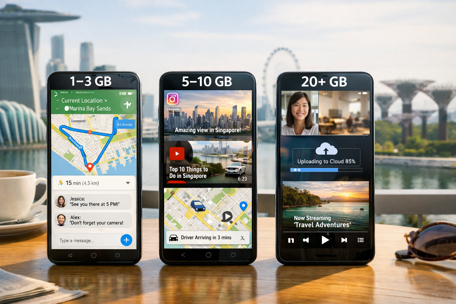 How much mobile data a tourist needs in Singapore for navigation, social media, and video calls.