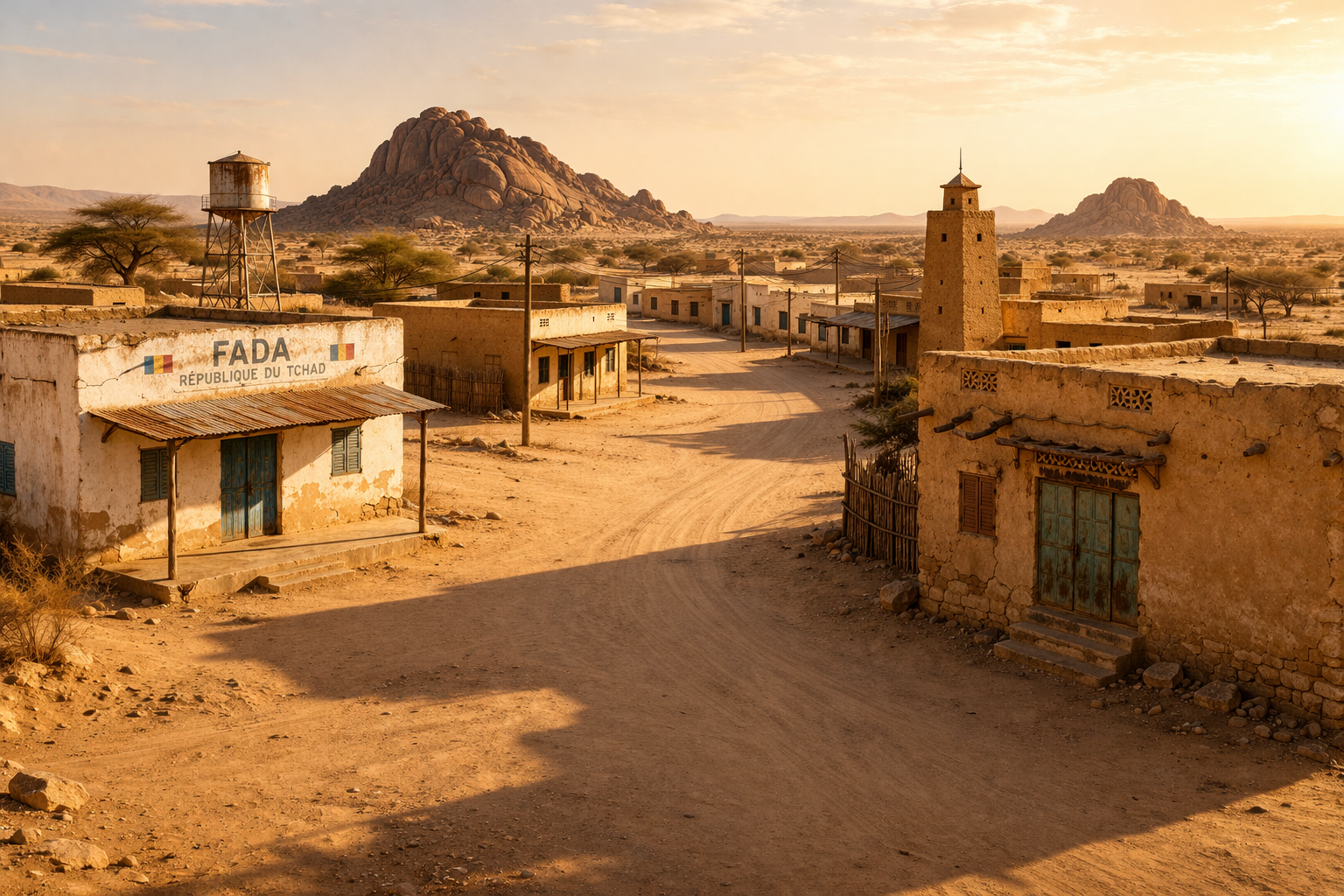 העיר פאדה עם נוף מדברי ואדריכלות פשוטה