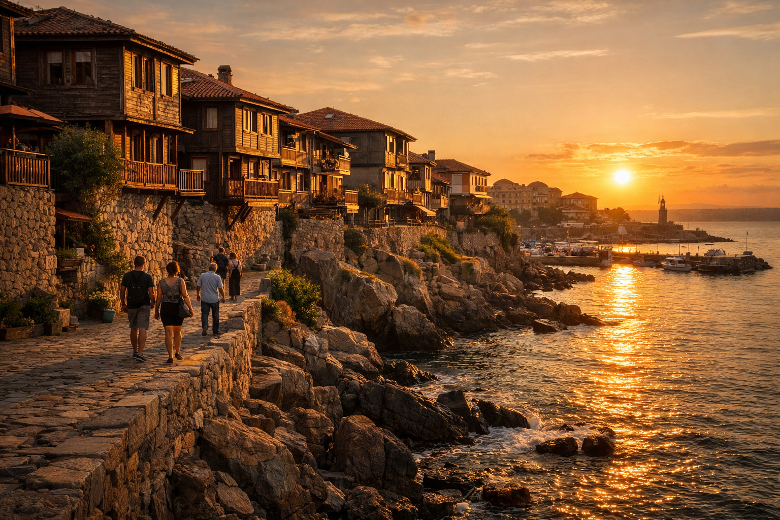The historic town of Sozopol on the Black Sea and tourists with eSIM internet