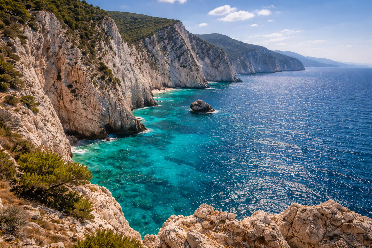 White cliffs of Lefkada and the azure sea