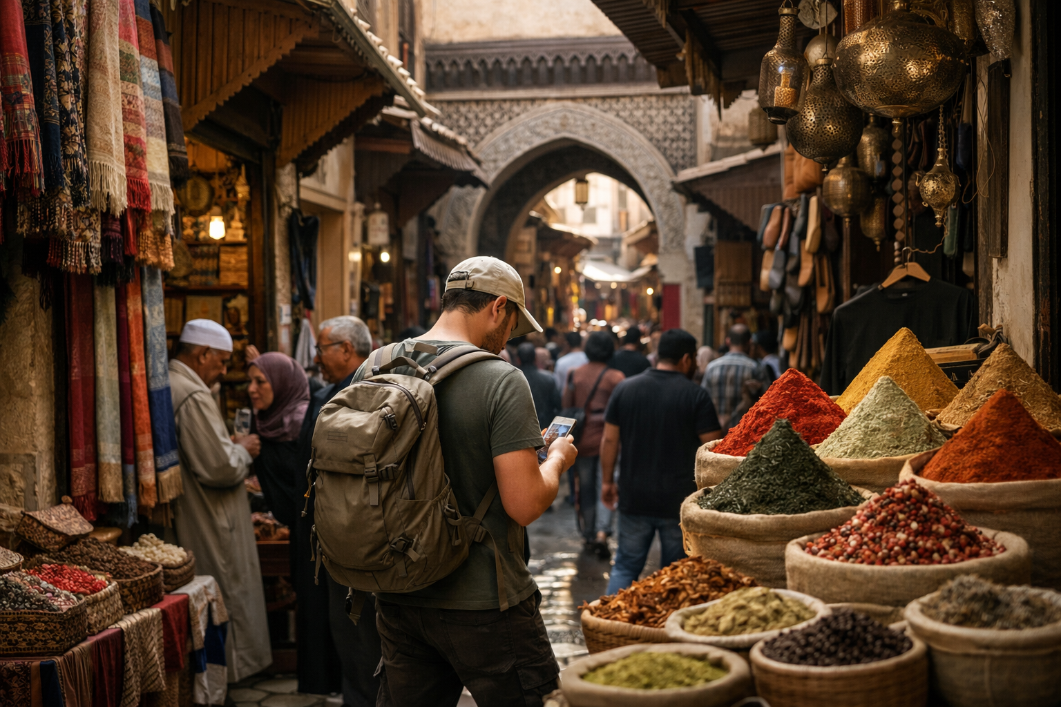 The streets of the Fes el-Bali medina in the city of Fes.