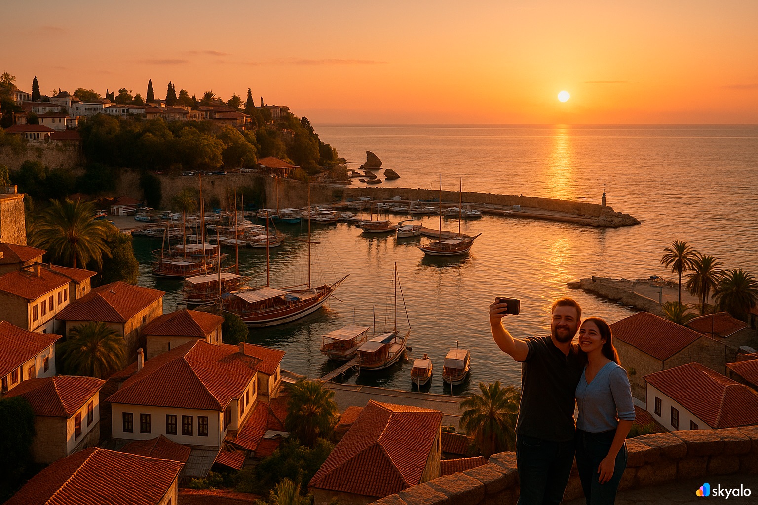 Kaleiçi Harbor glowing in the sunset light