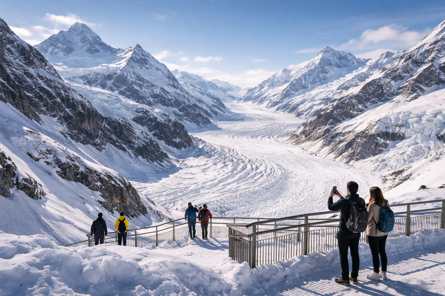 Punkt widokowy Jungfraujoch na wysokości ponad 3400 metrów pośród alpejskich lodowców
