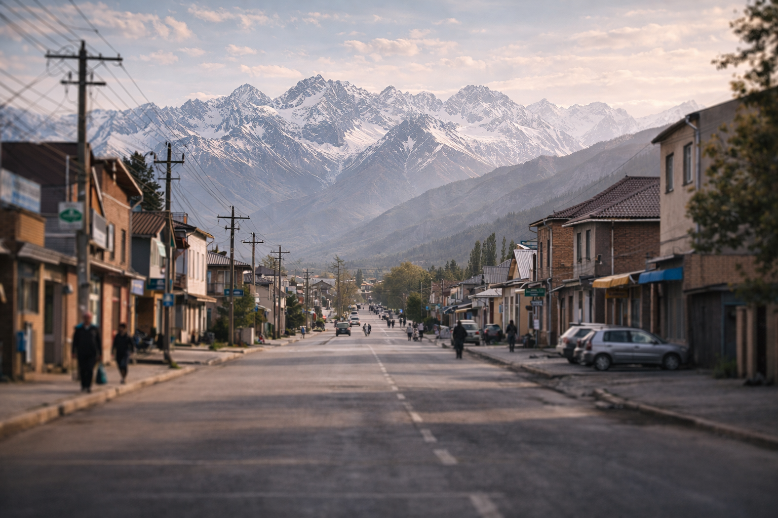 העיר קרקול עם הרים ואנשים ברקע