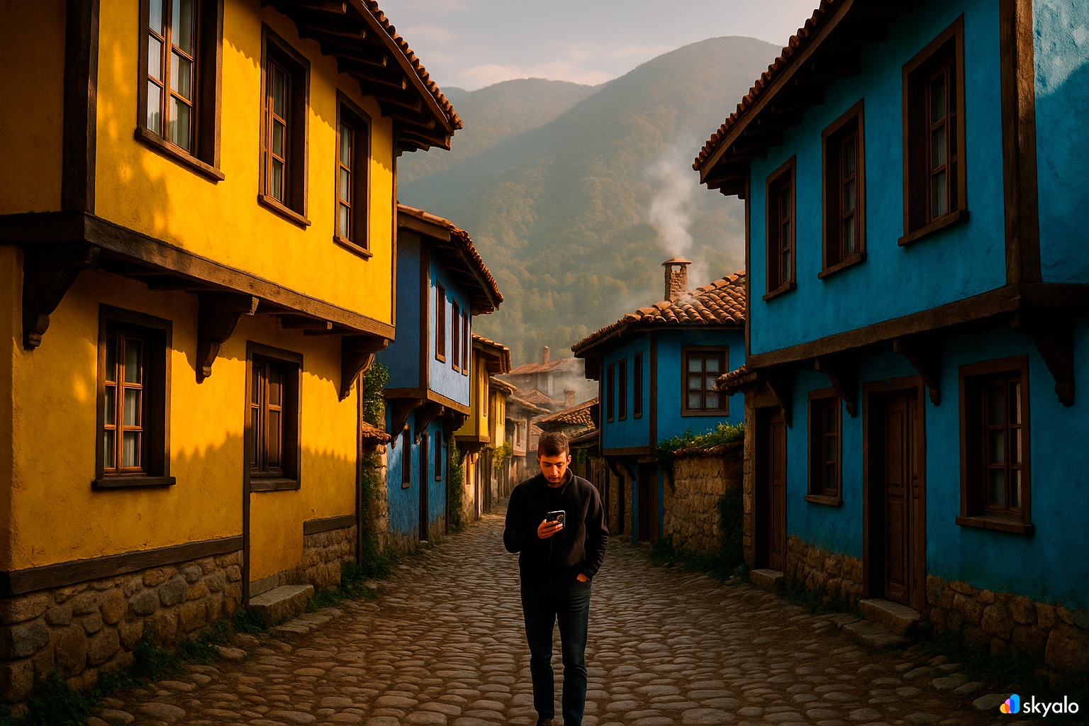 The colorful streets of Cumalıkızık near Bursa — connected via Skyalo eSIM