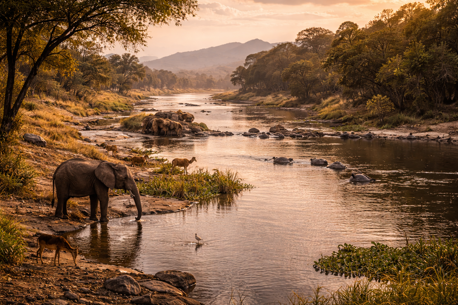 Benue National Park with savanna and river