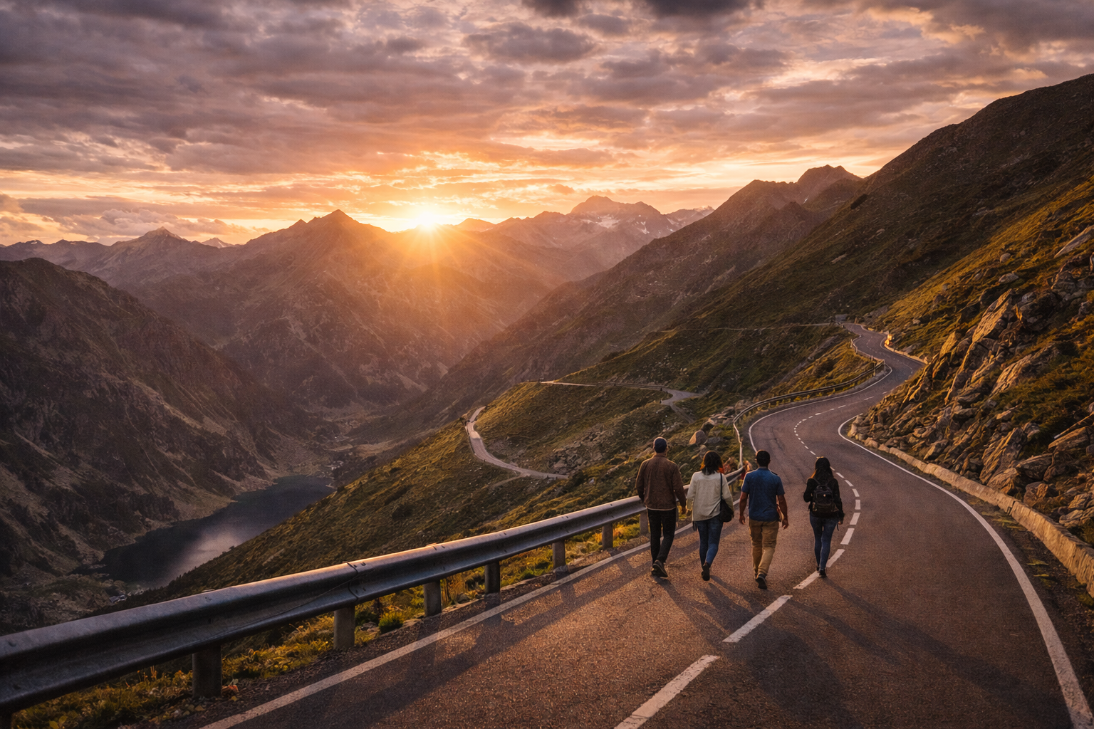 Pyrenees mountain road Andorra sunset