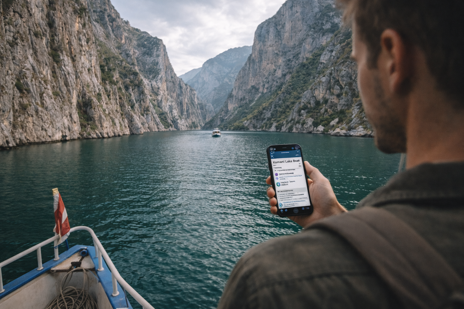 Lake Koman in Albania with fjord-like cliffs