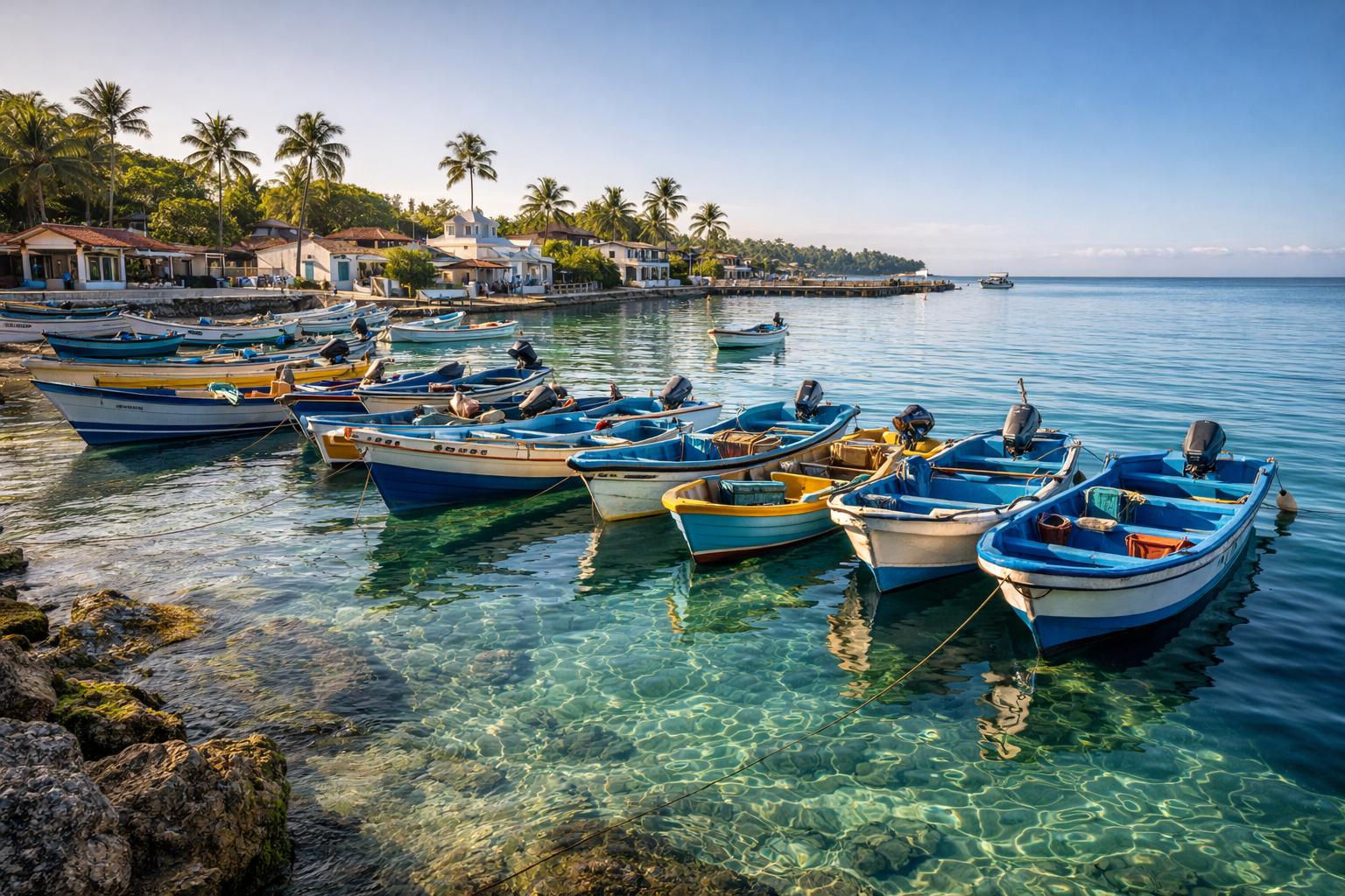 Petit port a Bayahibe amb barques i mar calmat