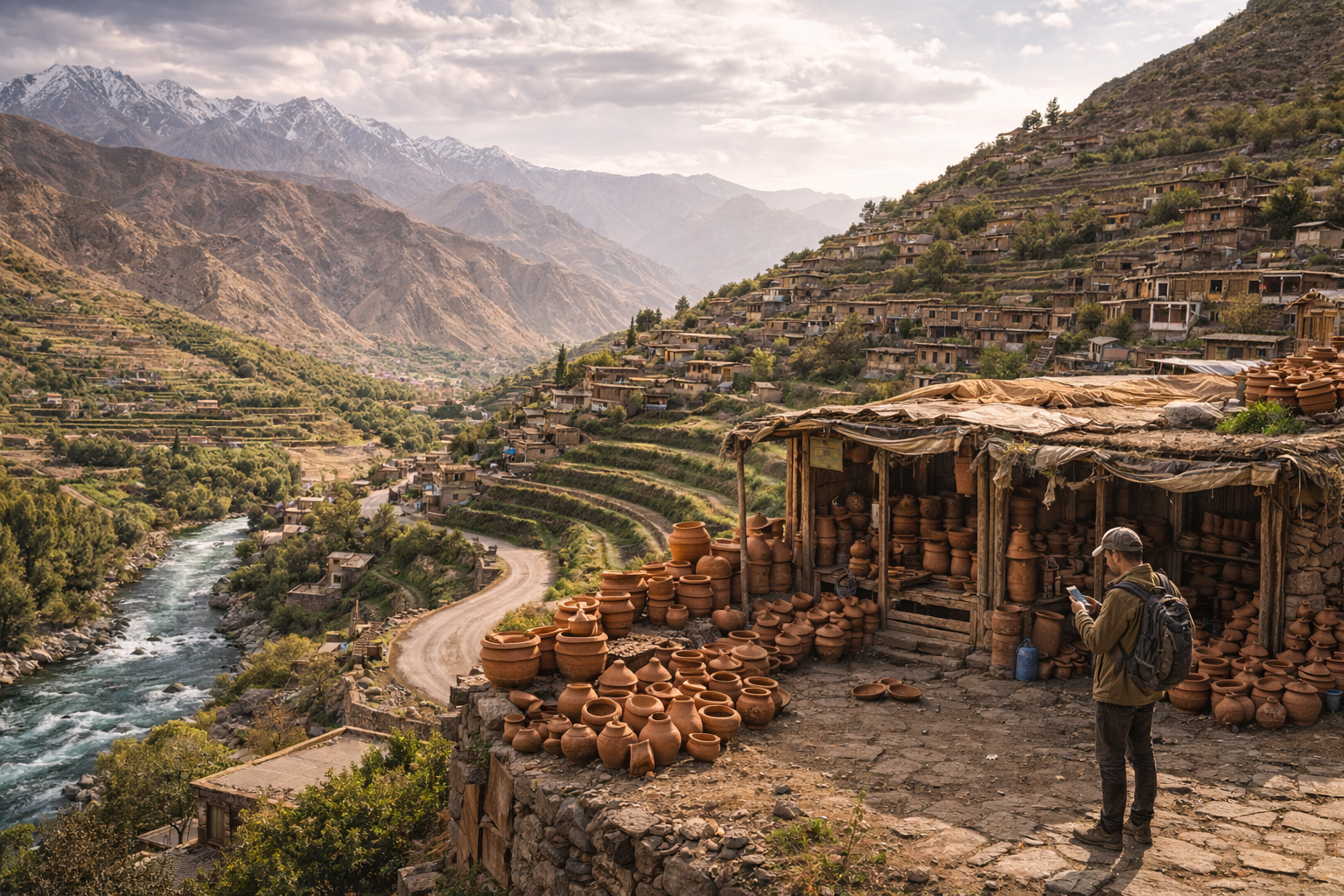 Istalif and a tourist with a smartphone with eSIM