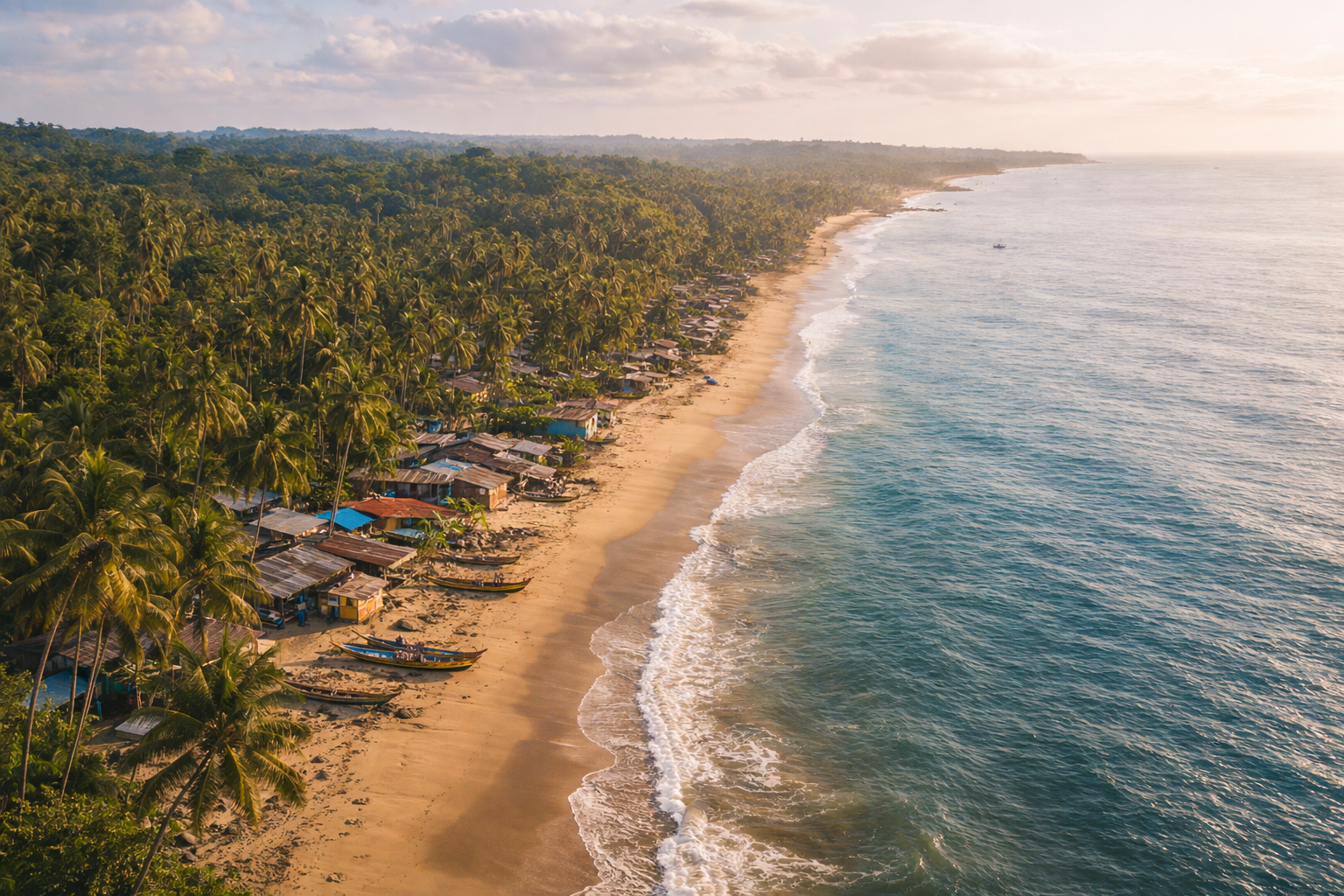 Bukananas Liberijoje su vaizdu į vandenyną ir palmes