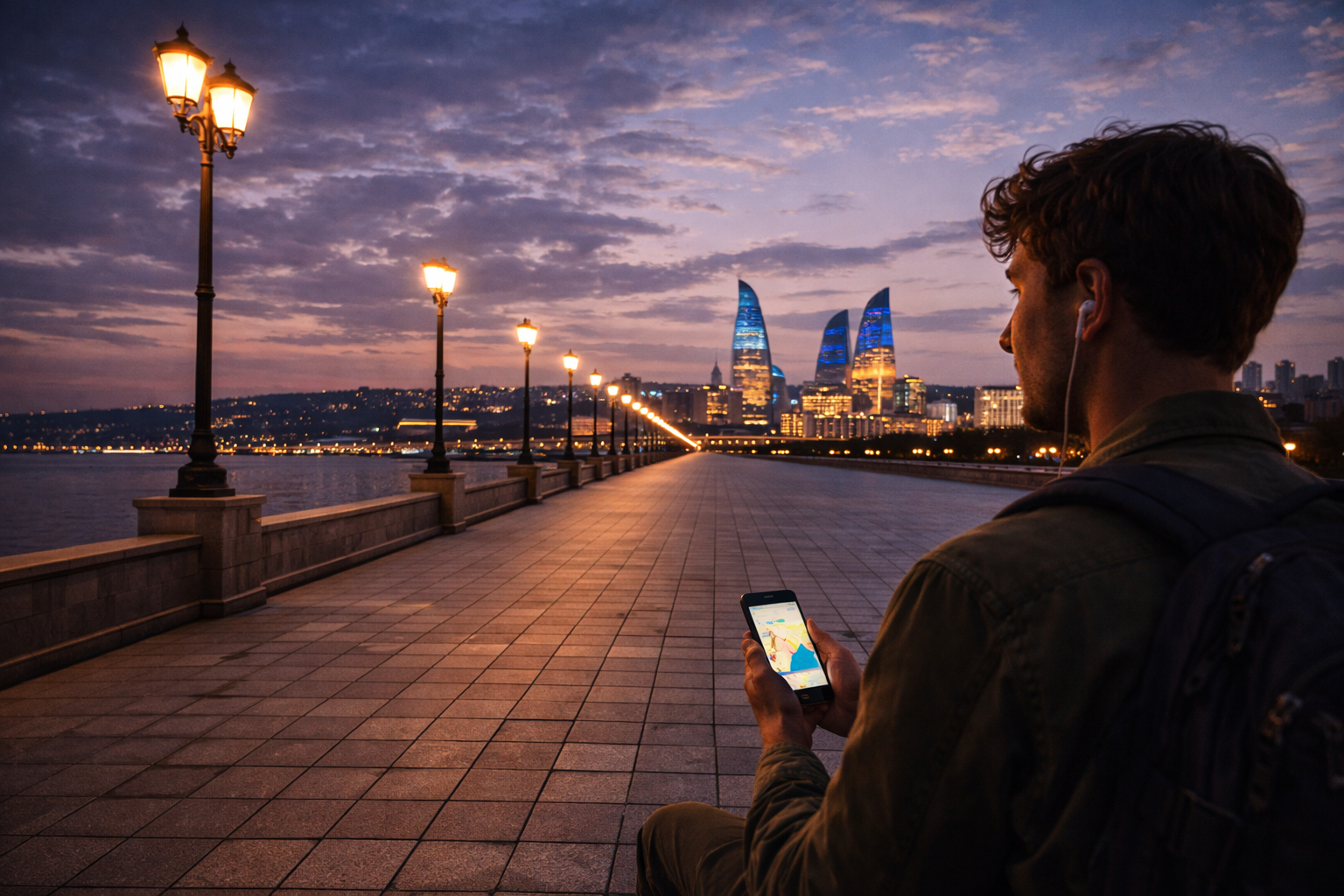 Baku Seaside Boulevard with a sea view