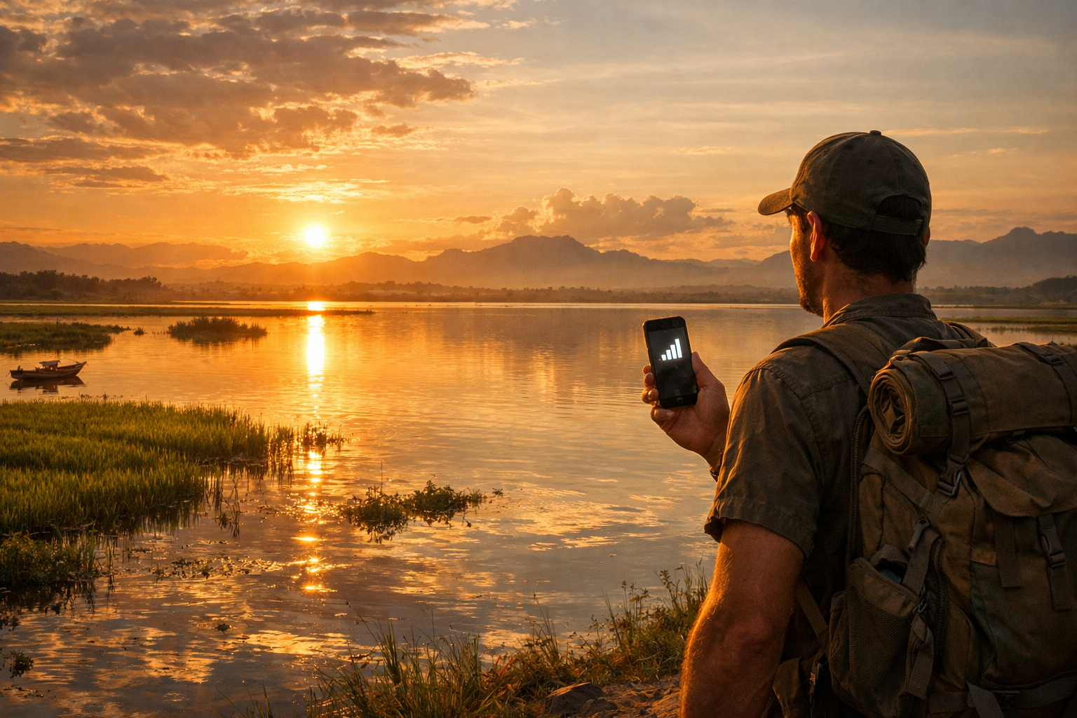 Lake Alaotra and a traveler with an active eSIM
